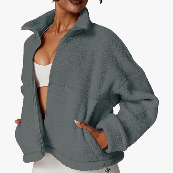 HerGymClothing Jackets & Blazers - New Sherpa Cropped Jacket Stand Collar Full Zip Fleece Coat With Pockets small